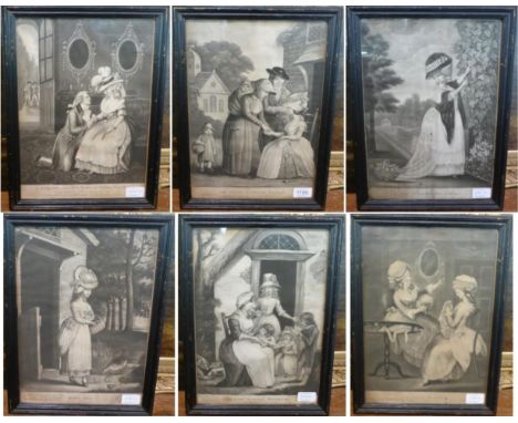 A set of six late 18th Century mezzotints, published by R. Sayer and J. Bennett, comprising Country School Mistress, 1789; Th