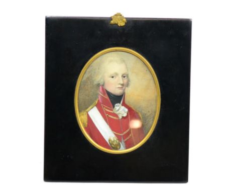 Watercolour portrait of an Officer from the 53rd Shropshire RegimentSignature on front ''Copied by Chancellor Dublin'' no oth