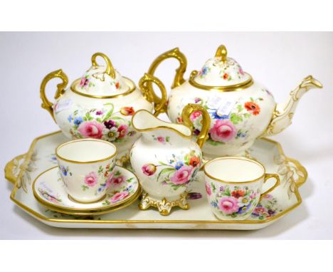 An Adderley's porcelain floral cabaret service, circa 1905One cup with hairline crack. Tray with overall crazing. Slight craz