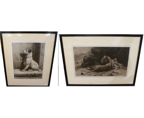 Herbert Dicksee RE (1862-1942) ''Disturbed'' signed in pencil, a black and white etching, together with a further example by 