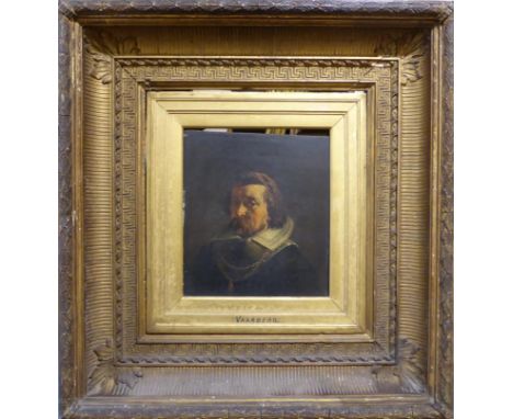 Attributed to Johannes Christoffel Vaarberg (1825-1871) A head and shoulders portrait of a cavalier, oil on panel, 19.5cm by 