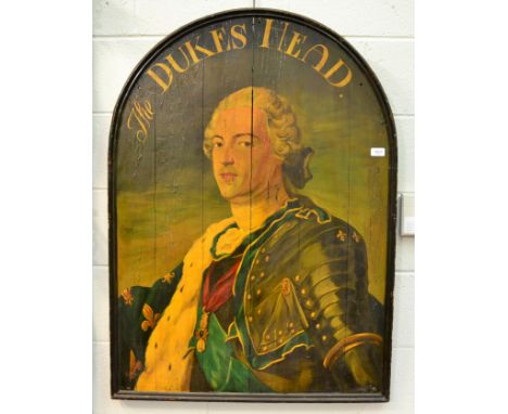 >An early 19th century polychrome painted pub sign named ''The Dukes Head'', depicting a portrait of a gentleman, 110cm high
