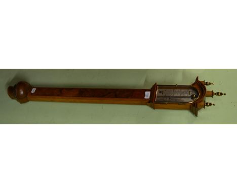 A reproduction stick barometer, Comitti, Holborn, circa 1973, turned finials, concealed mercury tube, single vernier silvered