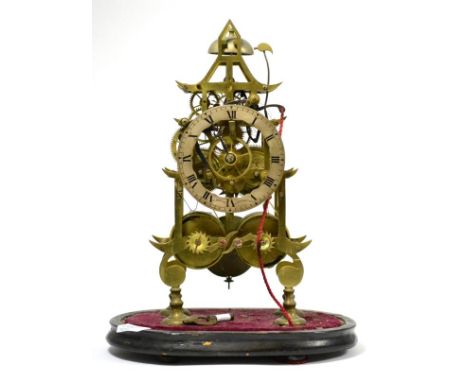 A brass striking skeleton clock, signed R House, Marlborough, circa 1870, twin fusee movement with anchor escapement and rack