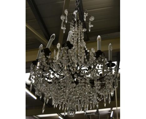 A ten branch chandelier with cut glass drops