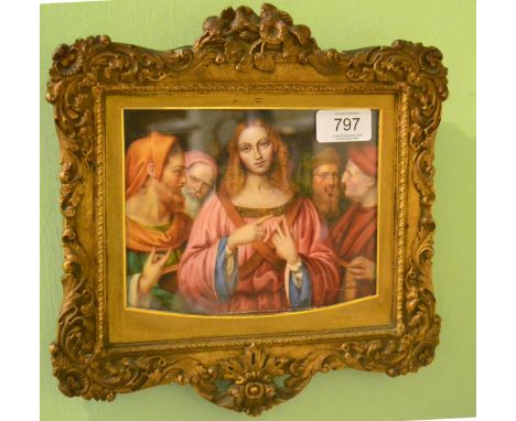 H Harding, a portrait miniature of Christ standing amongst deciples in Northern European clothing, 13cm by 17cm, in gilt meta