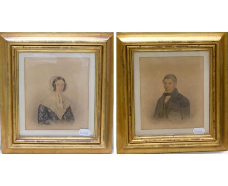 * Heaton (mid 19th century) Portrait of a gentleman, head and shoulders, Portrait of a lady, head and shoulders, each signed 