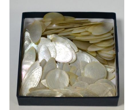 Approximately one hundred and forty Chinese mother-of-pearl gaming counters