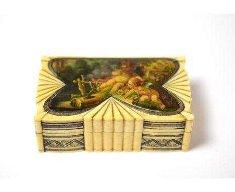 A 19th century painted ivory snuff box Slight craquelure to painted panel. Box overall in good condition.