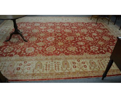 &lt;A Ziegler Mahal design Carpet, North Afghanistan, the terracotta field with an allover design of palmettes,flowers and sc