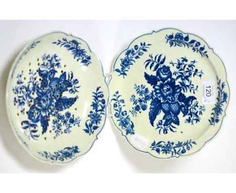 A First Period Worcester Pine Cone pattern cress dish and stand, 19.5cm by 21cm Minor firing fault to front of plate. Otherwi