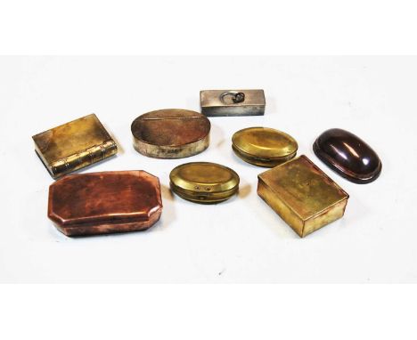 An early 20th century novelty brass snuff box in the form of a book together with various other 19th century and later pocket