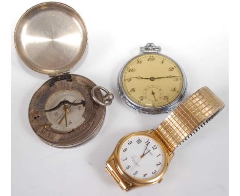 A mid-20th century steel cased keyless pocket watch; together with a steel cased pocket compass; and a Sekonda quartz wristwa