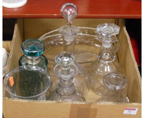 A 19th century glass decanter, of mallet form, with hobnail cut decoration; together with various glassware