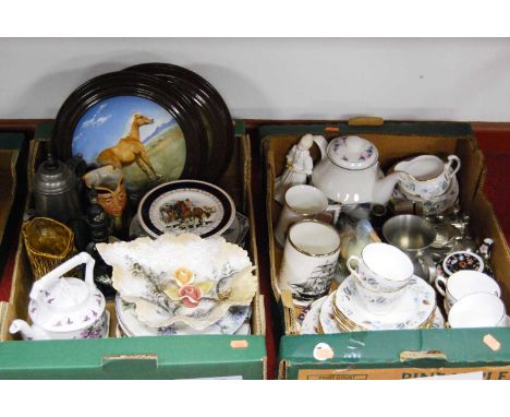 Two boxes containing a collection of ceramics and metalware, to include a Ridegeway Colclough porcelain part tea service 