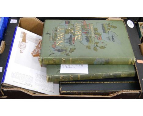 A box of antiquarian military history volumes, to include Navy and Army illustrated with a flag of Pretoria