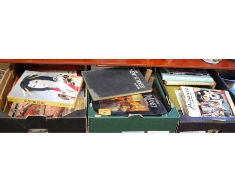 Three boxes containing a collection of art reference and other books, to include works on Picasso, Manet, Renoir etc 