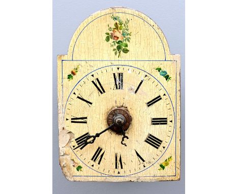 Schwarzwälder Lackschilduhr / Schottenuhr, 19. Jh. Lackschild mit zarter Blumenmalerei, Zifferblatt mit römischen Ziffern, Ho