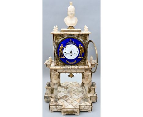 Portaluhr mit Jacquemart-Figurenautomat, Österreich o. Frankreich, um 1800/ frühes 19. Jh. Prunkvolles Gehäuse mit Alalbaster