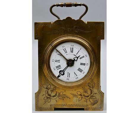 Wecker, 19. / 20. Jh. Emaillezifferblatt mit römischen Ziffern und arabischer Minuterie, Zeiger mit Dreipassform, quaderförmi