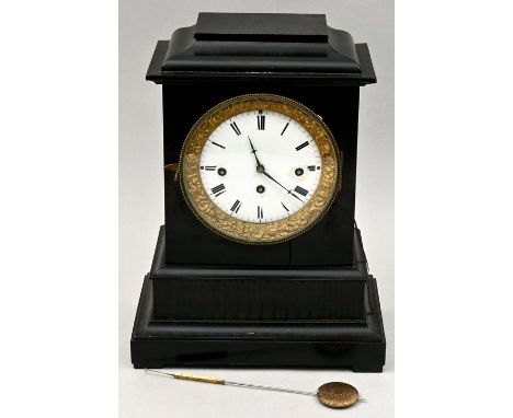 Stockuhr, Österreich, 19. Jh. Ebonisiertes Holzgehäuse in Kastenform, Profilleiste am oberen Kranzgesims abgeleimt. Emaillezi