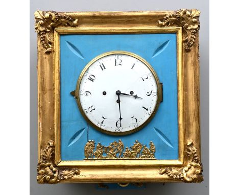 Josephinische Rahmenuhr, 2. Hälfte 18. Jh. Wien. Dekorative Wanduhr in quadratischem Rahmen mit Eckrocaillen, türkisem Fond u