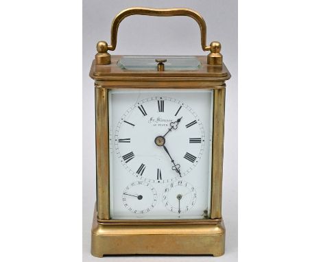 Reiseuhr, Österreich-Ungarn,  Mitte/ 2. H. 19. Jh. Messinggehäuse mit Tragebügel, verglast mit facettiert geschliffenen Schei