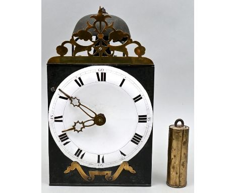Wanduhr, 20. Jh. Blechgehäuse. Emaillezifferblatt mit römischen Ziffern und arabischer Minuterie, Messingzeiger. Glockenschla