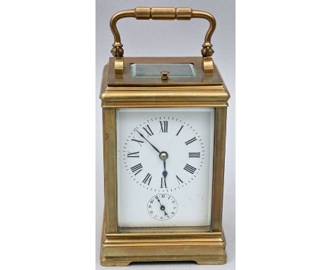 Reiseuhr/ Reisewecker, Österreich/ Frankreich, 2. H. 19. Jh. Messinggehäuse mit Tragebügel, allseitig mit Facettschliff-Schei