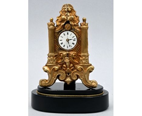 Miniatur-Zappler, Österreich, wohl Wien, 19. Jh. Front Blech, gedrückt, vegetabile Ornamentik, Emaillezifferblatt, kurzes Vor