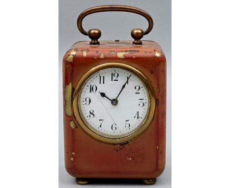 Wecker, vermutlich 20. Jh. weißes Zifferblatt mit arabischen Ziffern, Spade-Zeiger, Schlagwerk funktionsfähig, Metallgehäuse 