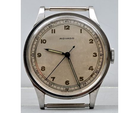 MOVADO, vermutlich 1950er Jahre Edelstahlgehäuse, Zifferblatt mit arabischen Ziffern und arabischer Minuterie, bezeichnet auf