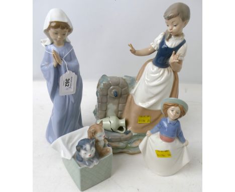 Four Nao figurines - Girl with broken water jug etc