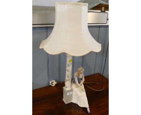 Continental porcelain figural lamp base with shade