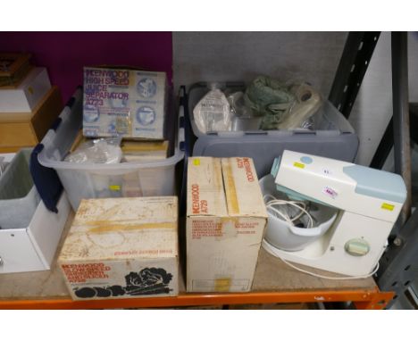 Kenwood Chef mixer and large quantity of boxed Kenwood Chef parts - coffee grinder, shredder and slicer etc
