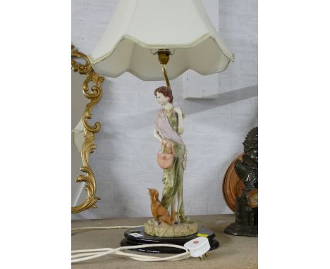 Figural lamp base with cream shade, 70 cm high