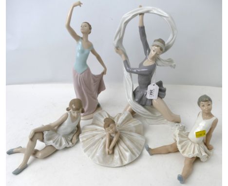 Four Nao ballerina figurines, largest damaged