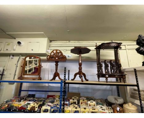 Victorian style Canterbury whatnot, two division tripod music stand, octagonal tripod occasional table and Victorian mahogany