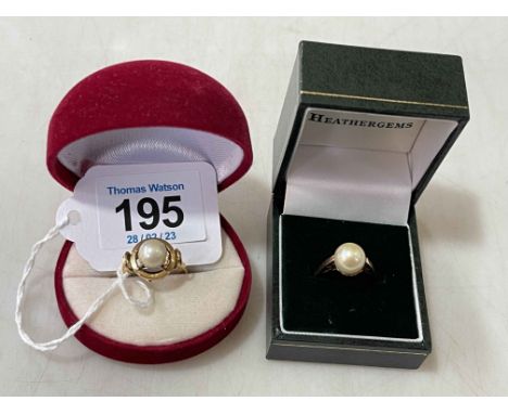 Two pearl and gold rings, size O and M.