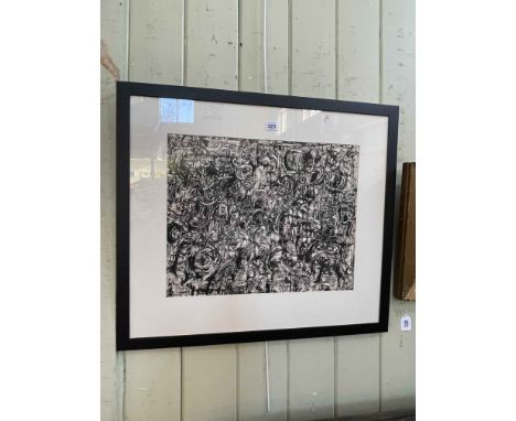 Tom McGuinness, Mining abstract in sketch style with multiple symbols and hidden scenes, pen and ink, signed and dated 1965, 