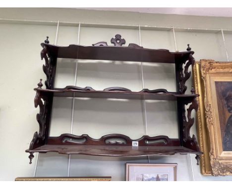 Victorian rosewood open three tier wall shelf, 69cm by 75cm.