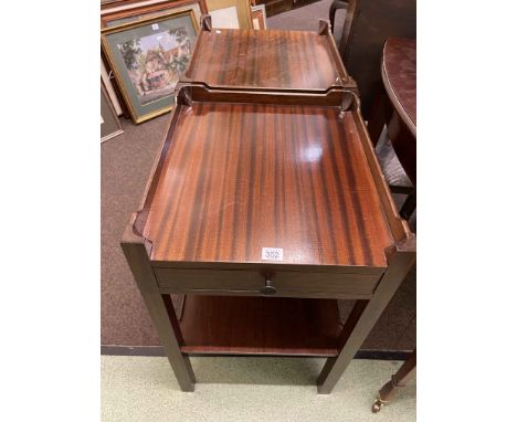 Pair mahogany single drawer, two tier lamp tables, 66cm by 41cm by 46cm.