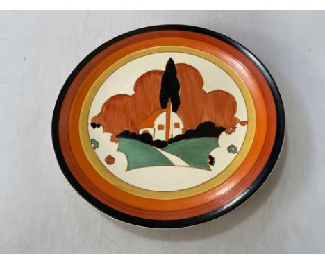Good large Clarice Cliff Farmhouse charger, Newport Pottery backstamp, 33.5cm diameter.