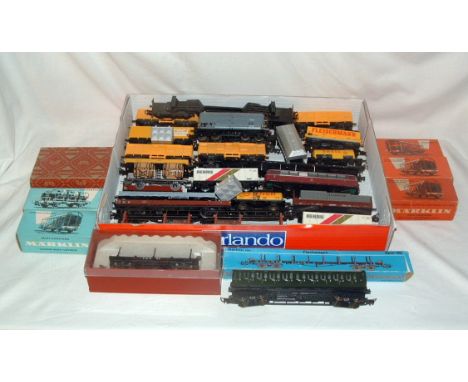 A tray containing over 30 mainly Frieght Wagons by MARKLIN, FLEISCHMANN and others. Mostly Good or Excellent and some Boxed.