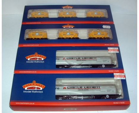 BACHMANN 38-286 x 2 Sets of Presflo 22T Blue Circle Cement Wagons and 2 x 38-201A VTG-Castle Cement JPA Bogie Wagons. All Min