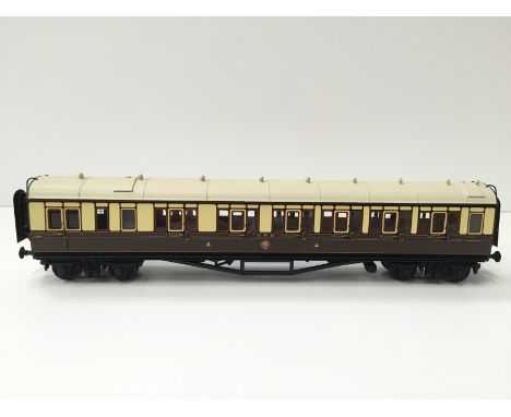 A Brass Kit Built GWR 57' lined Chocolate and Cream First/Third/Guard Coach no 6497 built by Tony Lawrence in 1989 with a bra