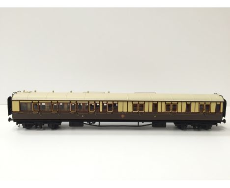 A Brass Kit Built GWR lined Chocolate and Cream Third/Luggage/Guard Coach no 4602 with Passengers built by Tony Lawrence in 1
