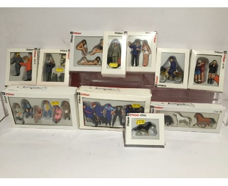 PREISER G Scale Figures  11 x Sets nos 45001 Inquiry Clerk, 015 Bathers, 069 Postman, 090 Farmer, 103 Passengers, 106 Workmen