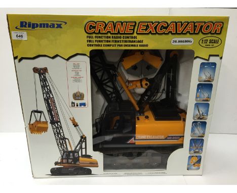 Ripmax Crane Excavator 1/12 scale radio control model. Appears unopened and boxed. 