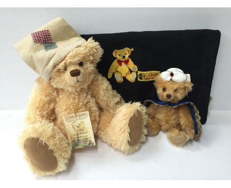 Steiff EAN670886 Teddy Bear Wiseman, height 23cm, contained in Steiff bag. Together with a Charlie Bears Jacob bear, limited 